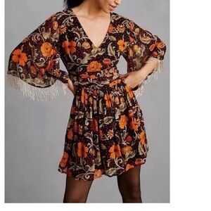 Verb by Pallavi  Singhee Vibrant floral‎ dress with beaded sleeves. 100% viscose